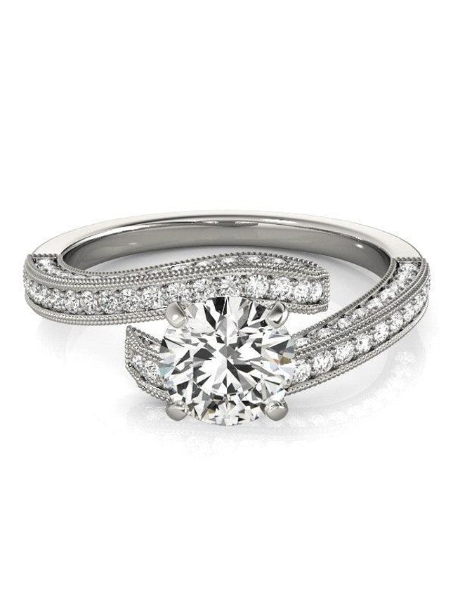 14k White Gold Round Diamond Bypass Style Engagement Ring (1 1/2 cttw) - Ellie Belle