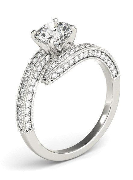 14k White Gold Round Diamond Bypass Style Engagement Ring (1 1/2 cttw) - Ellie Belle