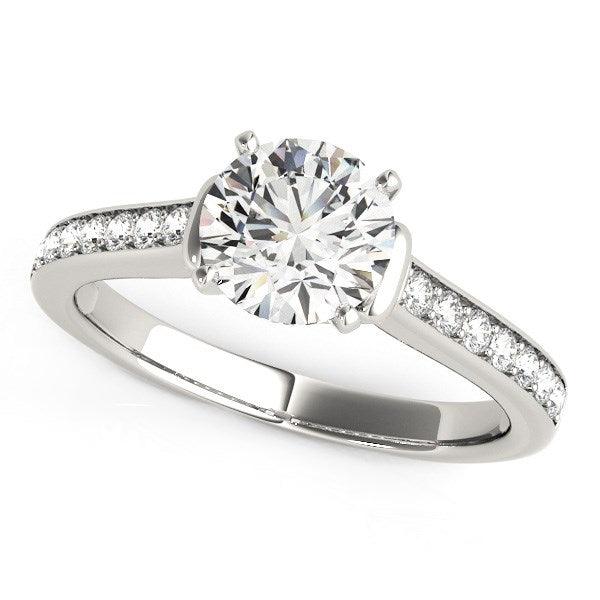 14k White Gold Round Diamond Engagement Ring Band Stones (1 1/8 cttw) - Ellie Belle