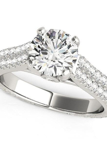 14k White Gold Round Diamond Engagement Ring with Pave Band (2 cttw) - Ellie Belle