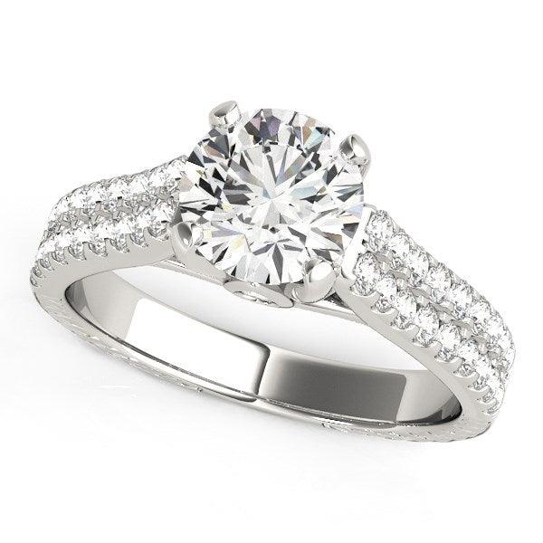 14k White Gold Round Diamond Engagement Ring with Pave Band (2 cttw) - Ellie Belle