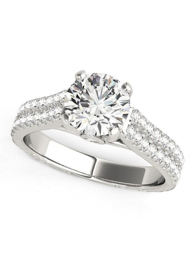 14k White Gold Round Diamond Engagement Ring with Pave Band (2 cttw) - Ellie Belle