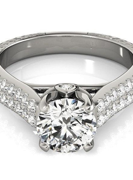 14k White Gold Round Diamond Engagement Ring with Pave Band (2 cttw) - Ellie Belle