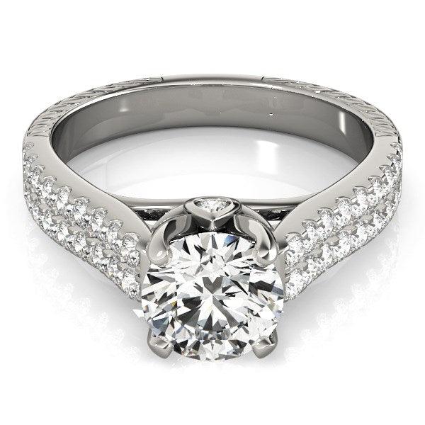 14k White Gold Round Diamond Engagement Ring with Pave Band (2 cttw) - Ellie Belle