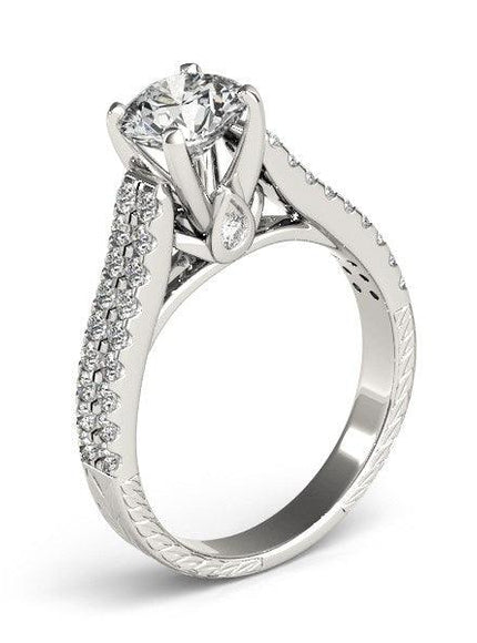 14k White Gold Round Diamond Engagement Ring with Pave Band (2 cttw) - Ellie Belle