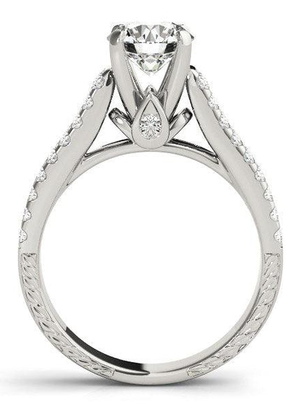 14k White Gold Round Diamond Engagement Ring with Pave Band (2 cttw) - Ellie Belle