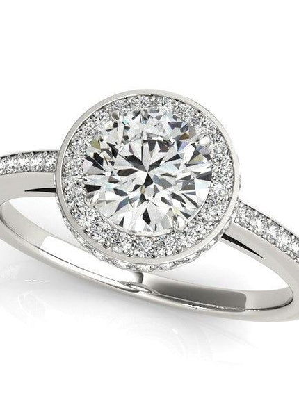 14k White Gold Round Diamond Engagement Ring with Pave Set Halo (1 1/2 cttw) - Ellie Belle