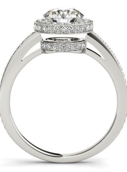 14k White Gold Round Diamond Engagement Ring with Pave Set Halo (1 1/2 cttw) - Ellie Belle