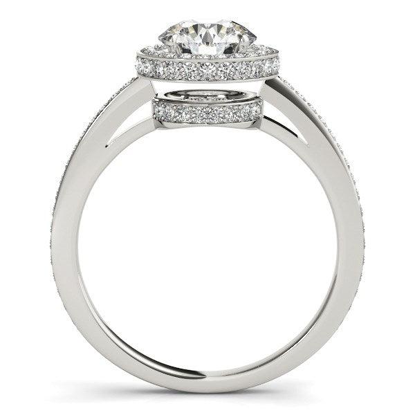 14k White Gold Round Diamond Engagement Ring with Pave Set Halo (1 1/2 cttw) - Ellie Belle