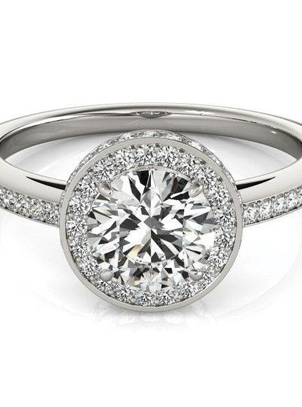 14k White Gold Round Diamond Engagement Ring with Pave Set Halo (1 1/2 cttw) - Ellie Belle