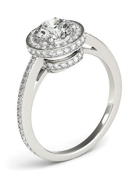 14k White Gold Round Diamond Engagement Ring with Pave Set Halo (1 1/2 cttw) - Ellie Belle