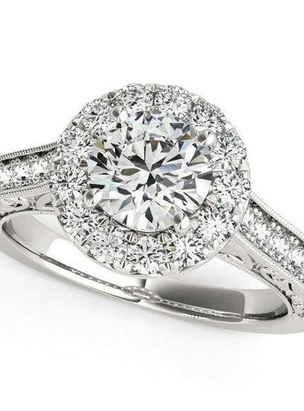 14k White Gold Round Diamond Engagement Ring with Stylish Shank (1 5/8 cttw) - Ellie Belle