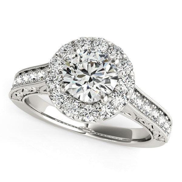 14k White Gold Round Diamond Engagement Ring with Stylish Shank (1 5/8 cttw) - Ellie Belle