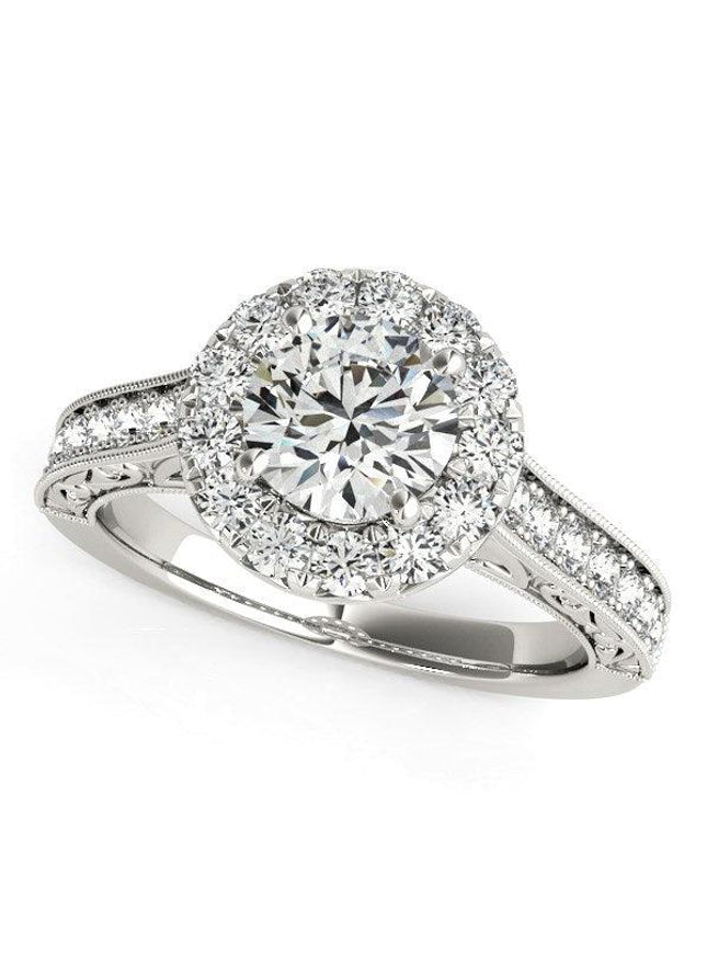 14k White Gold Round Diamond Engagement Ring with Stylish Shank (1 5/8 cttw) - Ellie Belle