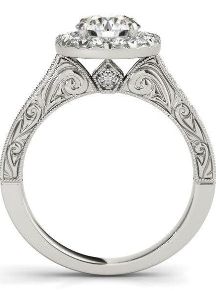 14k White Gold Round Diamond Engagement Ring with Stylish Shank (1 5/8 cttw) - Ellie Belle