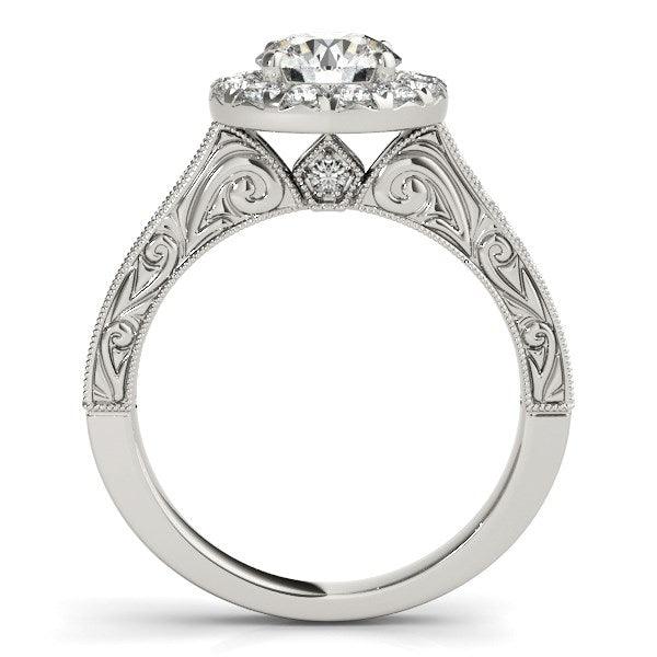 14k White Gold Round Diamond Engagement Ring with Stylish Shank (1 5/8 cttw) - Ellie Belle