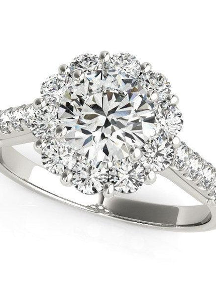 14k White Gold Round Diamond Halo Engagement Ring (2 1/2 cttw) - Ellie Belle