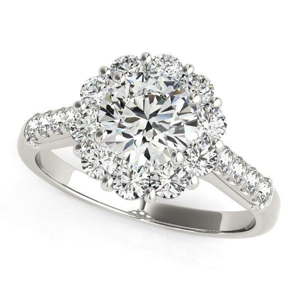 14k White Gold Round Diamond Halo Engagement Ring (2 1/2 cttw) - Ellie Belle