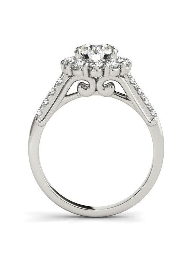 14k White Gold Round Diamond Halo Engagement Ring (2 1/2 cttw) - Ellie Belle