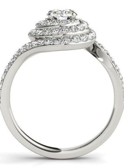 14k White Gold Round Diamond Spiral Design Engagement Ring (1 1/8 cttw) - Ellie Belle