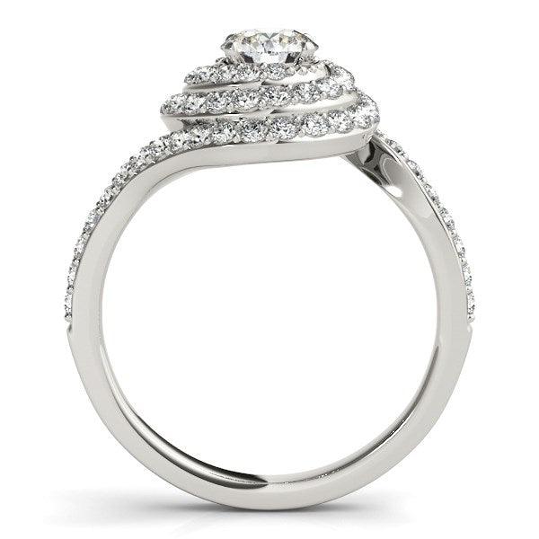 14k White Gold Round Diamond Spiral Design Engagement Ring (1 1/8 cttw) - Ellie Belle