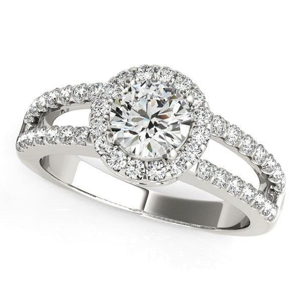 14k White Gold Round Diamond Split Shank Design Engagement Ring (7/8 cttw) - Ellie Belle