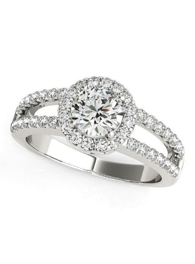 14k White Gold Round Diamond Split Shank Design Engagement Ring (7/8 cttw) - Ellie Belle