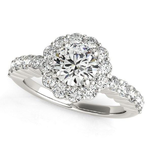 14k White Gold Round Floral Motif Diamond Engagement Ring (1 5/8 cttw) - Ellie Belle