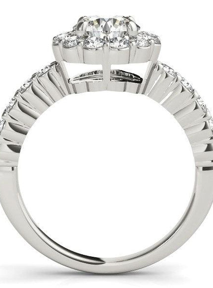 14k White Gold Round Floral Motif Diamond Engagement Ring (1 5/8 cttw) - Ellie Belle