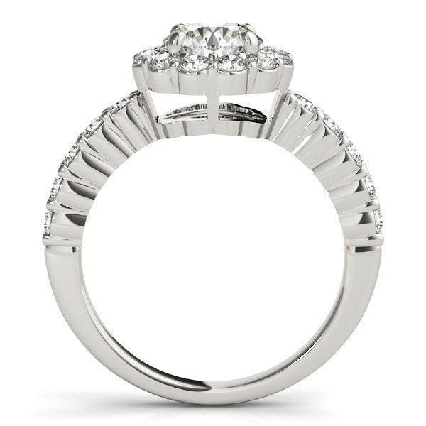 14k White Gold Round Floral Motif Diamond Engagement Ring (1 5/8 cttw) - Ellie Belle