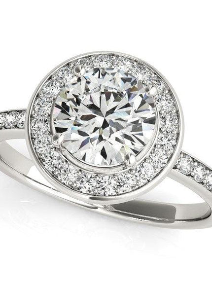 14k White Gold Round Halo Diamond Engagement Ring (1 1/2 cttw) - Ellie Belle