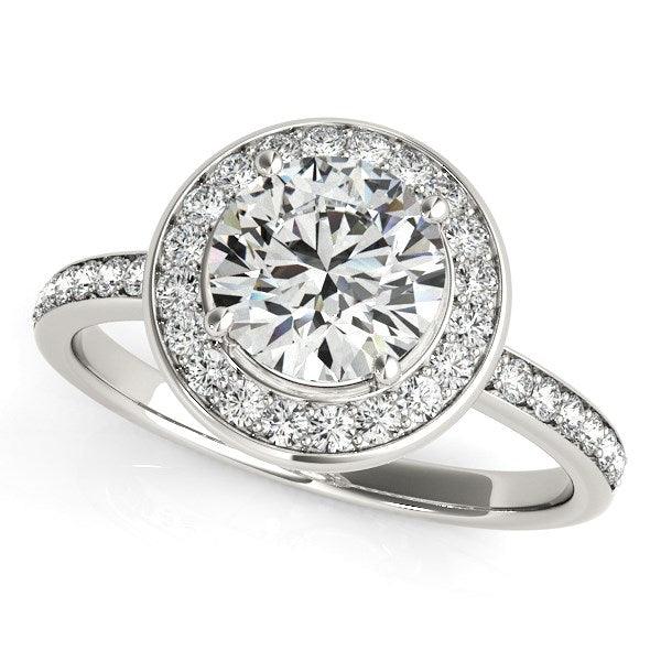 14k White Gold Round Halo Diamond Engagement Ring (1 1/2 cttw) - Ellie Belle