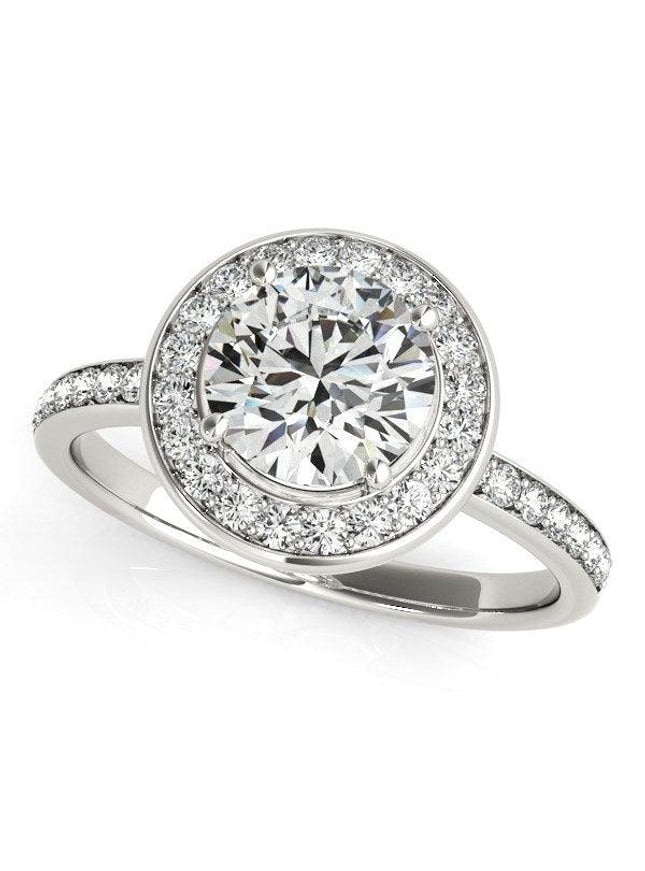 14k White Gold Round Halo Diamond Engagement Ring (1 1/2 cttw) - Ellie Belle