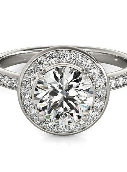 14k White Gold Round Halo Diamond Engagement Ring (1 1/2 cttw) - Ellie Belle