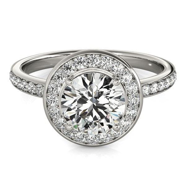 14k White Gold Round Halo Diamond Engagement Ring (1 1/2 cttw) - Ellie Belle