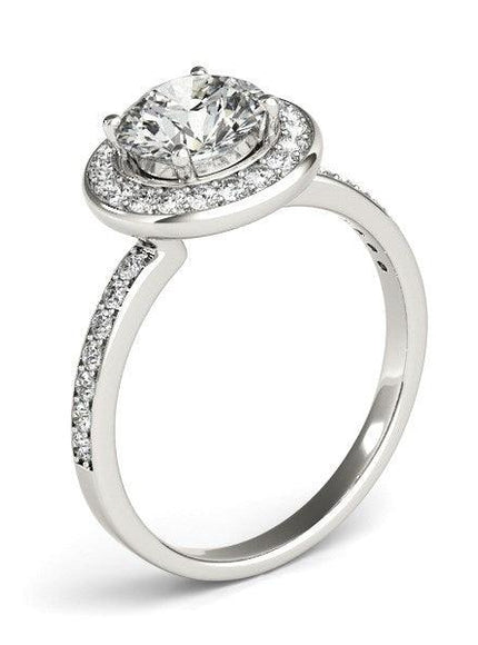 14k White Gold Round Halo Diamond Engagement Ring (1 1/2 cttw) - Ellie Belle