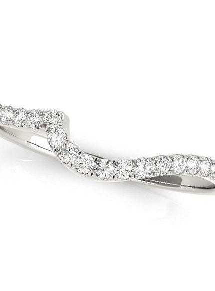 14k White Gold Round Pave Setting Curved Diamond Wedding Ring (1/5 cttw) - Ellie Belle