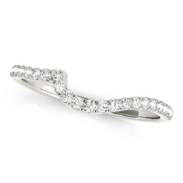 14k White Gold Round Pave Setting Curved Diamond Wedding Ring (1/5 cttw) - Ellie Belle