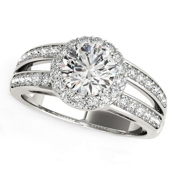 14k White Gold Round Split Shank Style Diamond Engagement Ring (1 1/2 cttw) - Ellie Belle