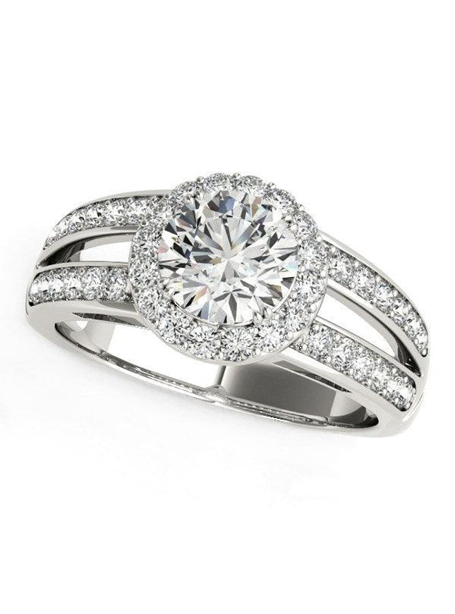 14k White Gold Round Split Shank Style Diamond Engagement Ring (1 1/2 cttw) - Ellie Belle