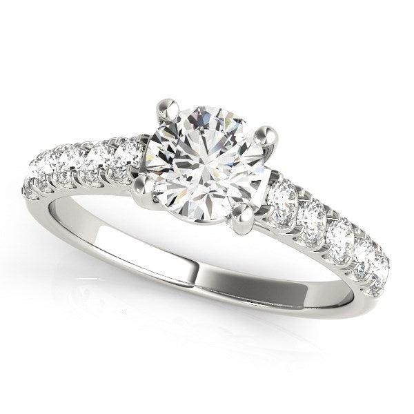 14k White Gold Round Trellis Setting Diamond Engagement Ring (1 cttw) - Ellie Belle