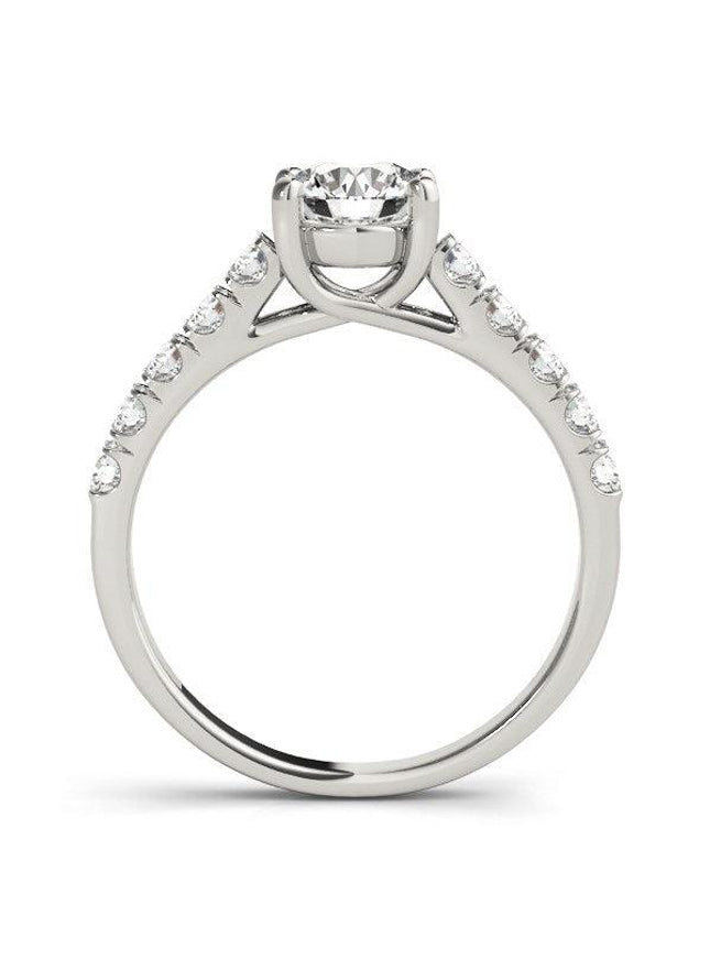 14k White Gold Round Trellis Setting Diamond Engagement Ring (1 cttw) - Ellie Belle