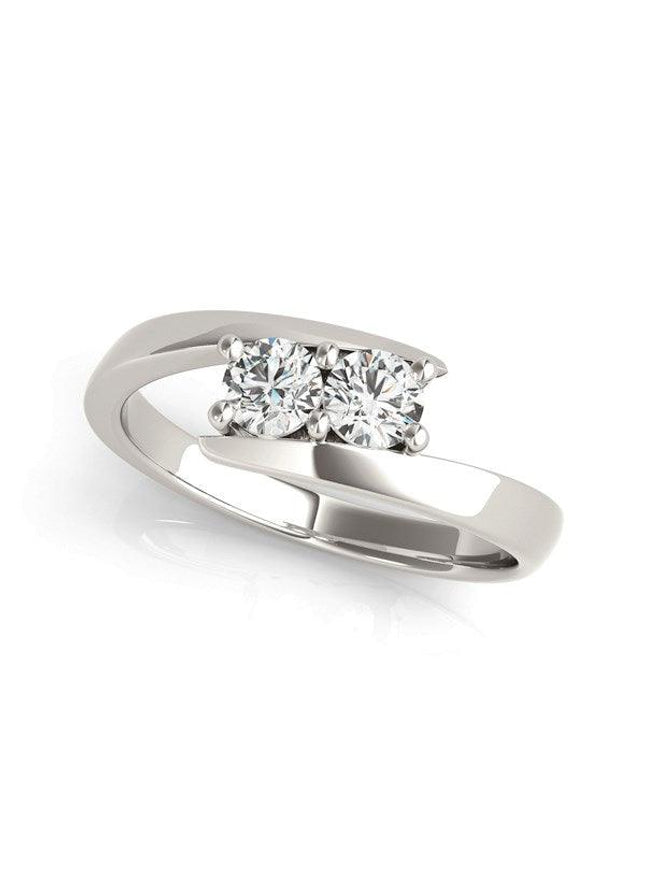 14k White Gold Round Two Stone Common Prong Diamond Ring (1/2 cttw) - Ellie Belle