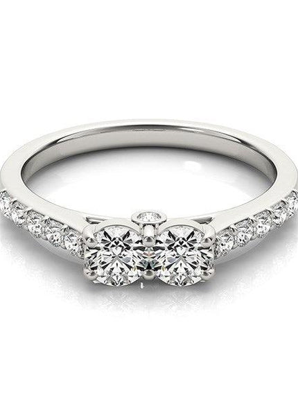 14k White Gold Round Two Stone Diamond Ring (3/4 cttw) - Ellie Belle