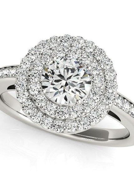 14k White Gold Round with Two-Row Halo Diamond Engagement Ring (1 1/2 cttw) - Ellie Belle