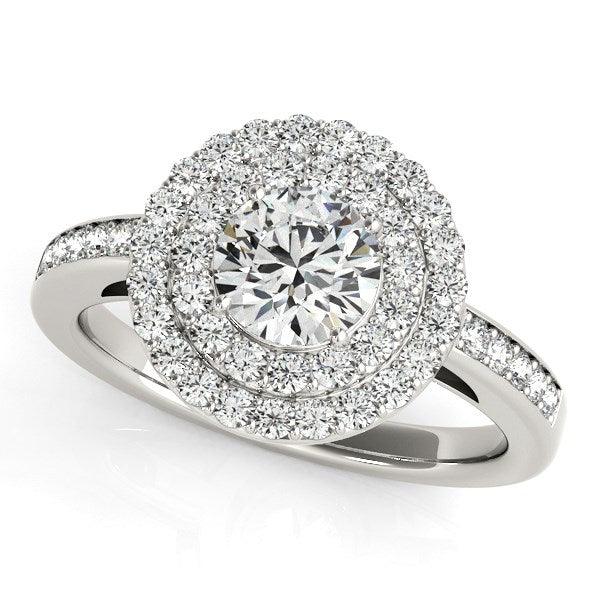 14k White Gold Round with Two-Row Halo Diamond Engagement Ring (1 1/2 cttw) - Ellie Belle