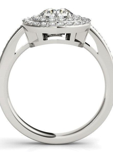 14k White Gold Round with Two-Row Halo Diamond Engagement Ring (1 1/2 cttw) - Ellie Belle