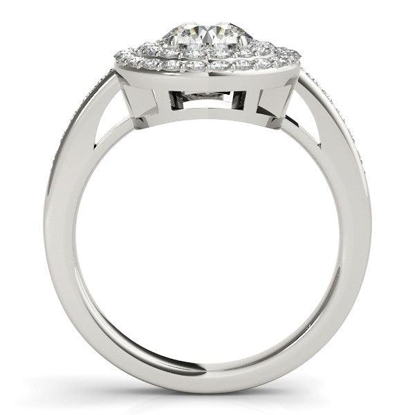 14k White Gold Round with Two-Row Halo Diamond Engagement Ring (1 1/2 cttw) - Ellie Belle