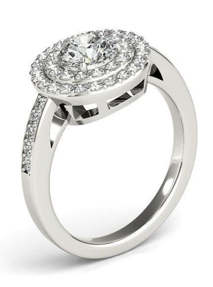 14k White Gold Round with Two-Row Halo Diamond Engagement Ring (1 1/2 cttw) - Ellie Belle