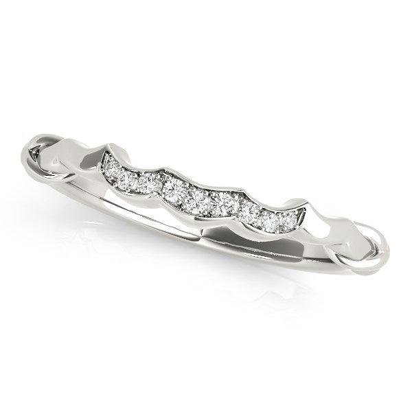 14k White Gold Scallop Wedding Band (1/20 cttw) - Ellie Belle